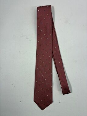 Dior Men's Maroon Silk Tie with Multicolor Micro Dots